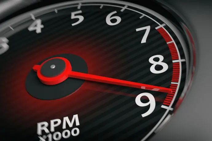 A RPM meter nearing max