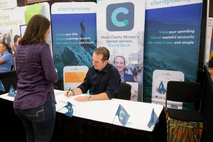 The Clarity Money booth at FinCon Dallas.