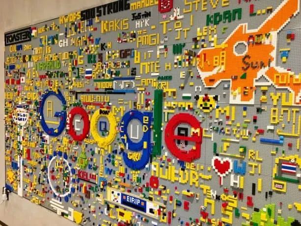 A Google sign built out of Legos at their corporate offices.