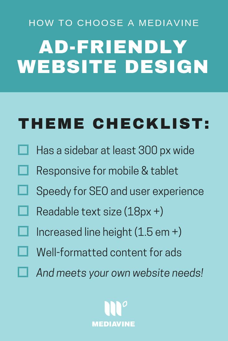 How to choose a Mediavine Ad-Friendly Website Design checklist.