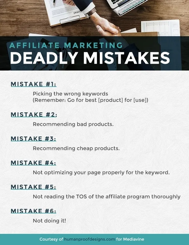 Affiliate Marketing Deadly mistakes infographic