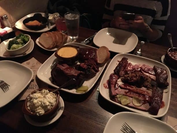 A table full of Kansas City barbeque.