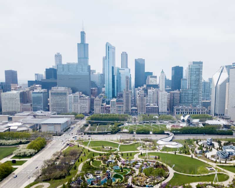 The Chicago city skyline.