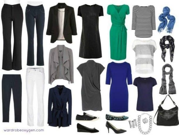 A collage of various women's clothing and accessories