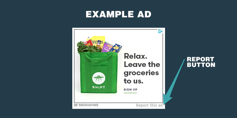 An example ad highlighting the location of the report button.