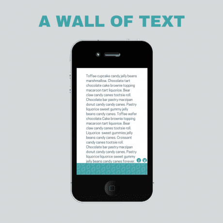 A wall of text graphic, showing a phone with a lot of text with no breaks.