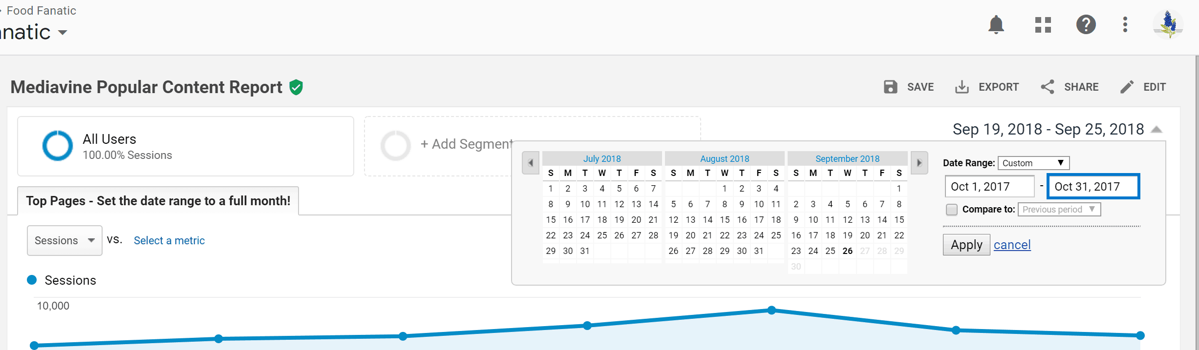 A screen shot showing date ranges.