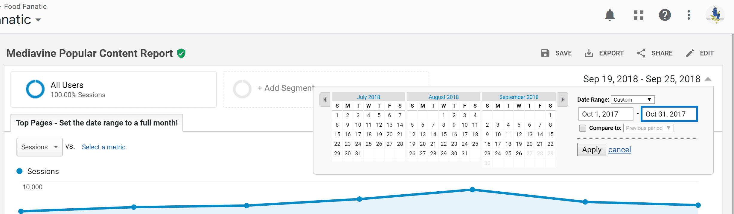 A screen shot showing date ranges.