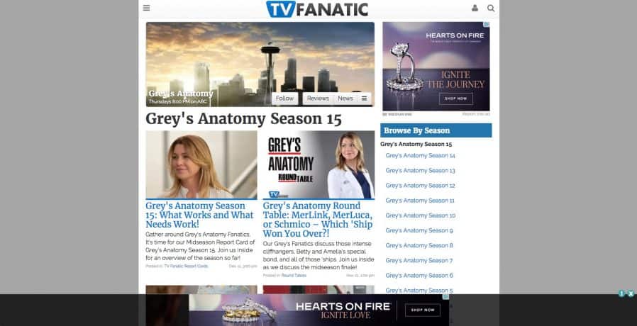 A screen capture of TV Fanatic.