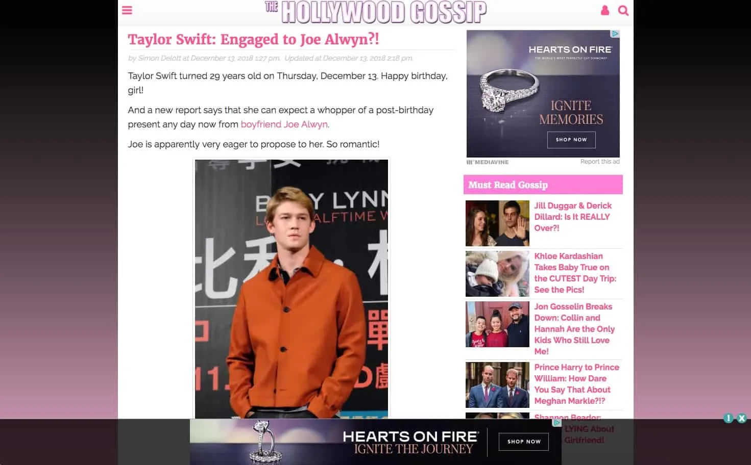 A screen capture of The Hollywood Gossip