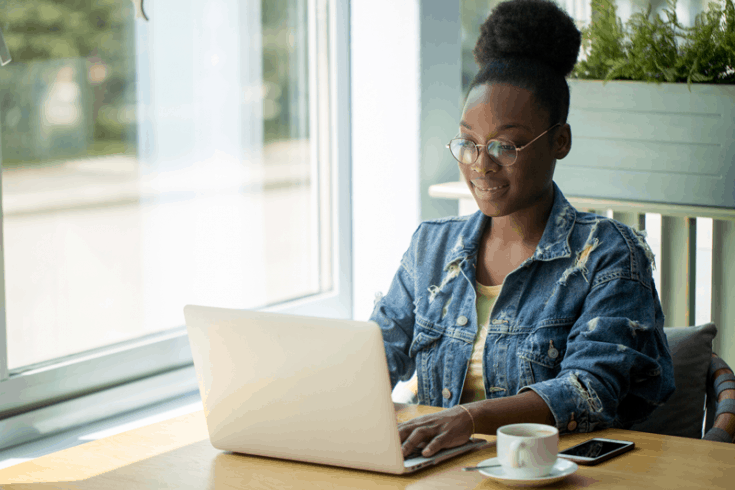 A woman blogging.