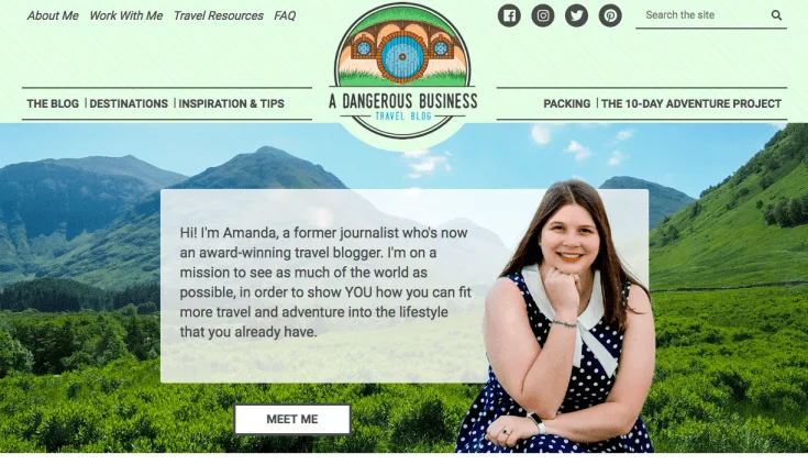 Amanda Williams superimposed over the home page of A Dangerous Business