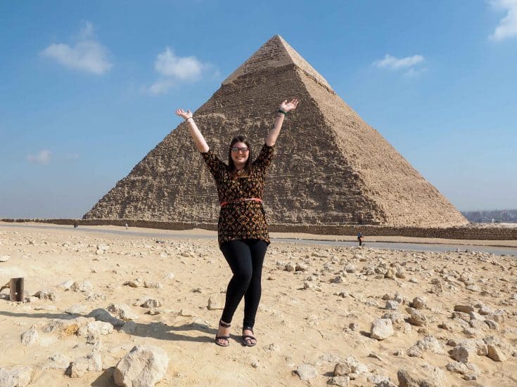 Amanda Williams of A Dangerous Business at the Pyramids of Giza.