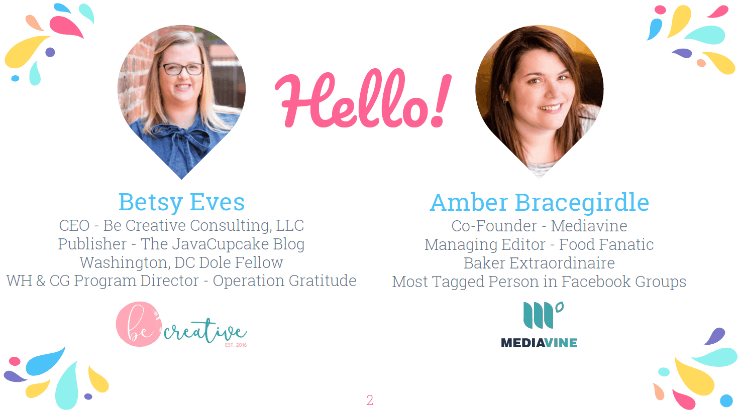 A graphic introducing Betsy Eves, of Be Creative Consulting, LLC, and Amber Bracegirdle, Mediavine.