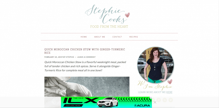 The home page of Stephie Cooks, showing the light adhesion theme.