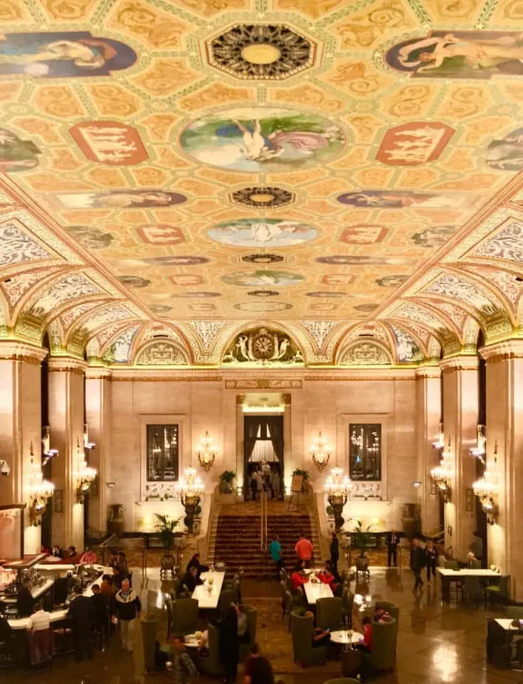 The lobby of the Palmer House Hotel.