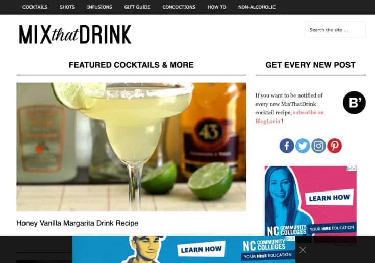 The homepage of Mix That Drink