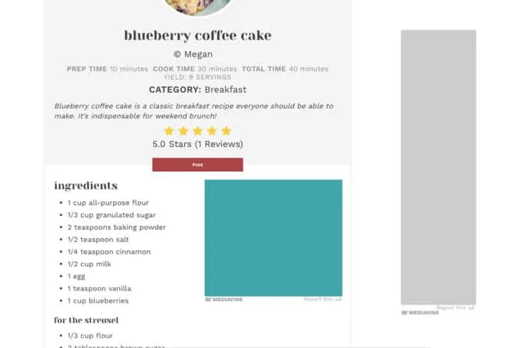 A screen capture of a recipe card ad.