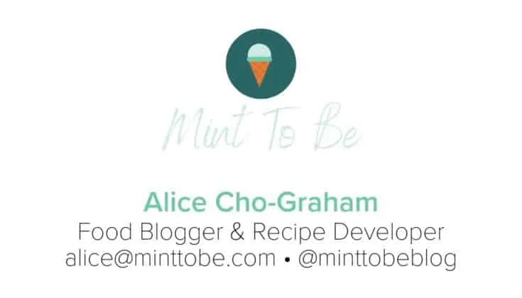 Business card example from Alice Cho-Graham, for Mint To Be.