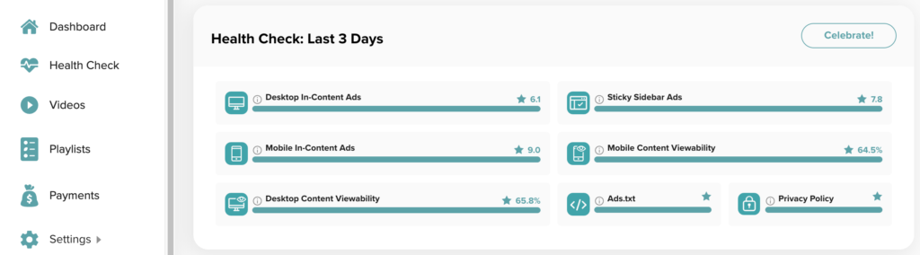 Screenshot of health checks in the dashboard