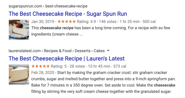Cheesecake recipe search results