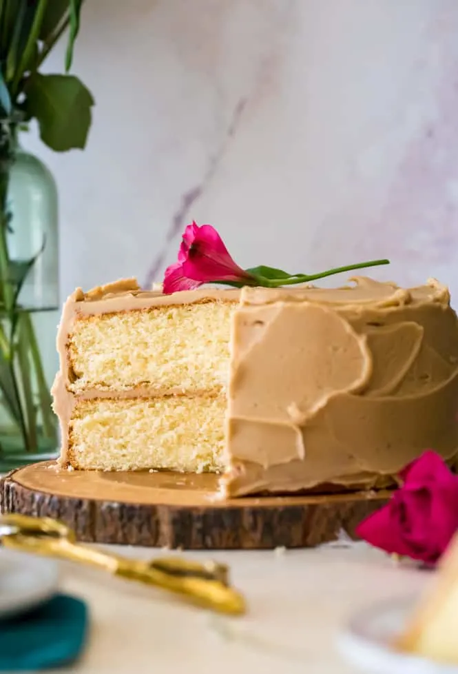 caramel cake with a flower on top 