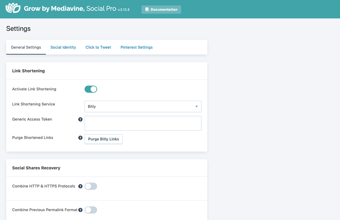 screenshot of mediavine grow share button advanced settings
