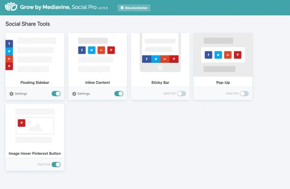 screenshot of mediavine grow share button placement options
