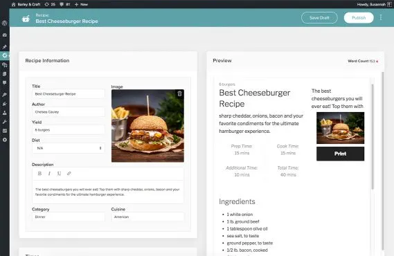 screenshot of creating a recipe card