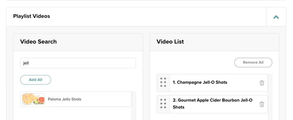 screenshot of adding videos to a playlist in the mediavine dashboard