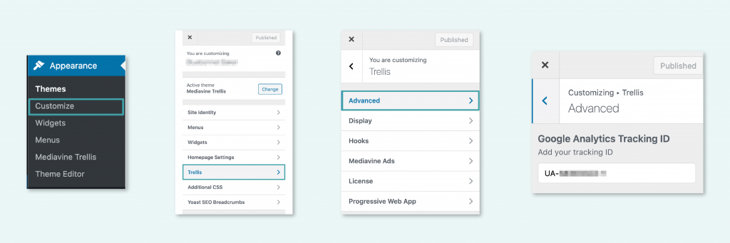 how to get to Google Analytics Tracking ID in trellis