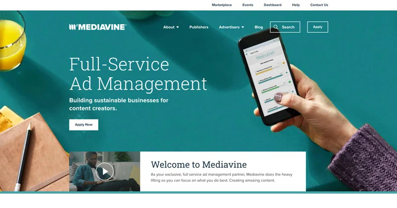 screenshot of Mediavine homepage