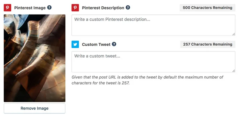 grow's pinterest features showing that you can write a custom description