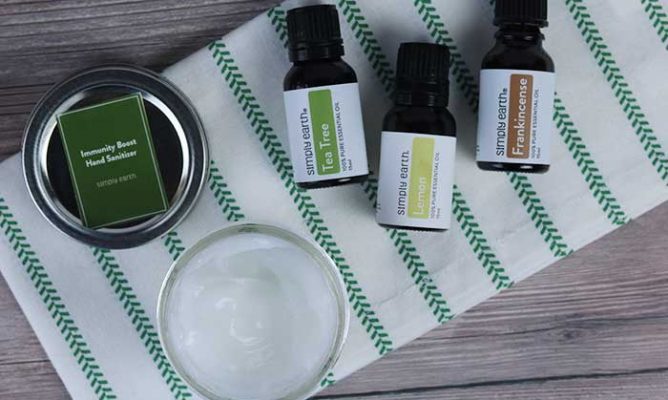 essential oils on a towel to make your own hand sanitizer