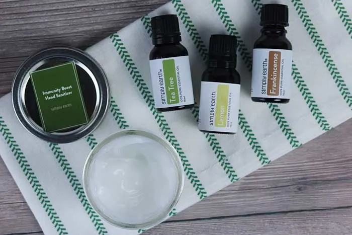 essential oils on a towel to make your own hand sanitizer