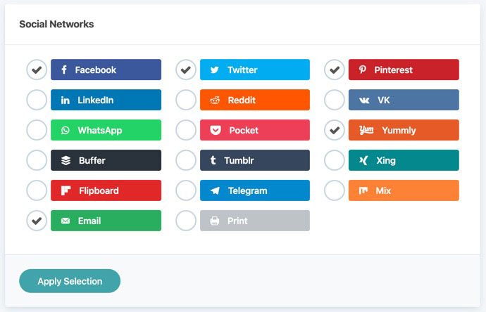 grow setting page where you can toggle on/off social media platforms