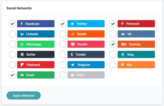 grow setting page where you can toggle on/off social media platforms