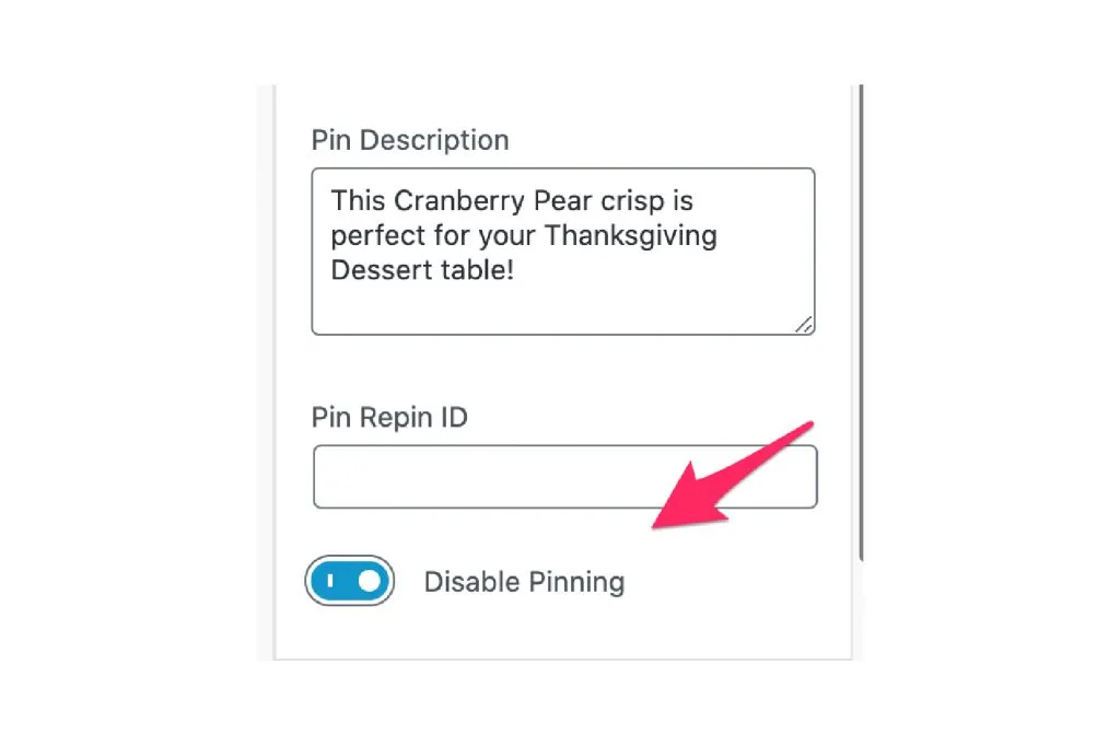 screenshot with arrow pointing to disable pinning option in post editor