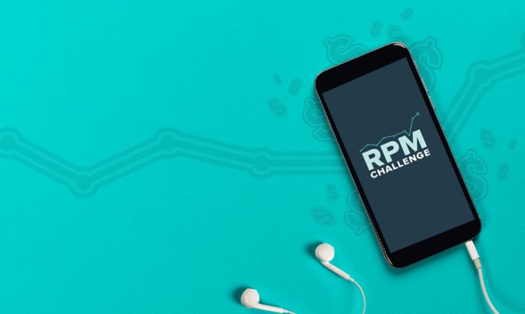 RPM challenge on Logo with a line graph and dollar sign icons in the background