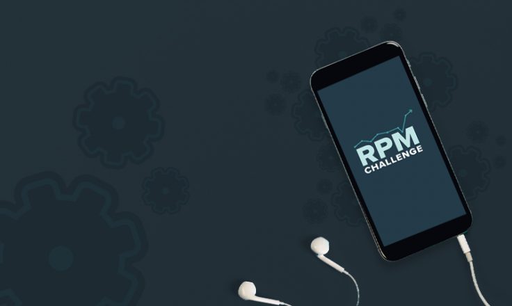 RPM challenge on Logo with a line graph and gear icons in the background