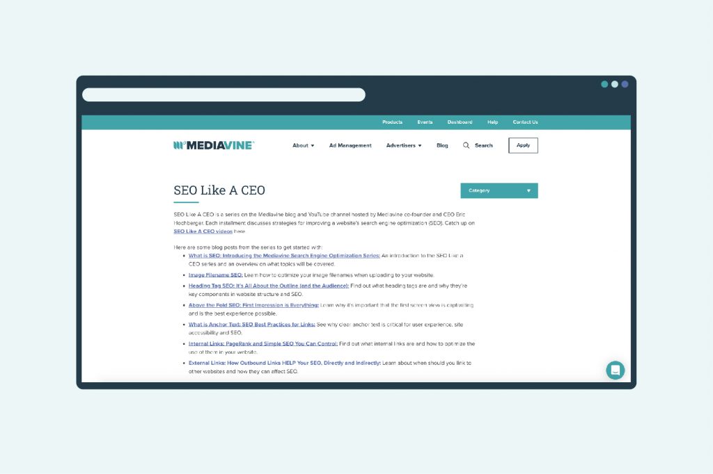 screenshot of the SEO like a CEO category page