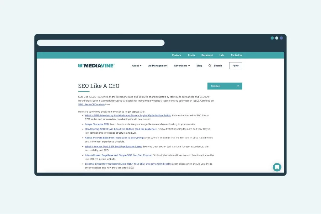 screenshot of the SEO like a CEO category page