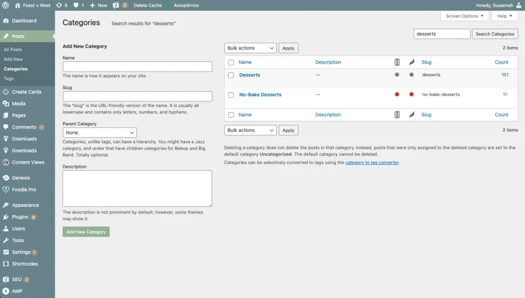 screenshot of a category edit page in wordpress