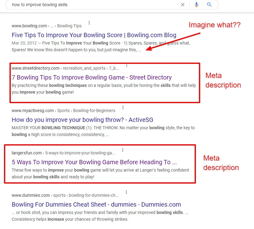 meta description examples from google search