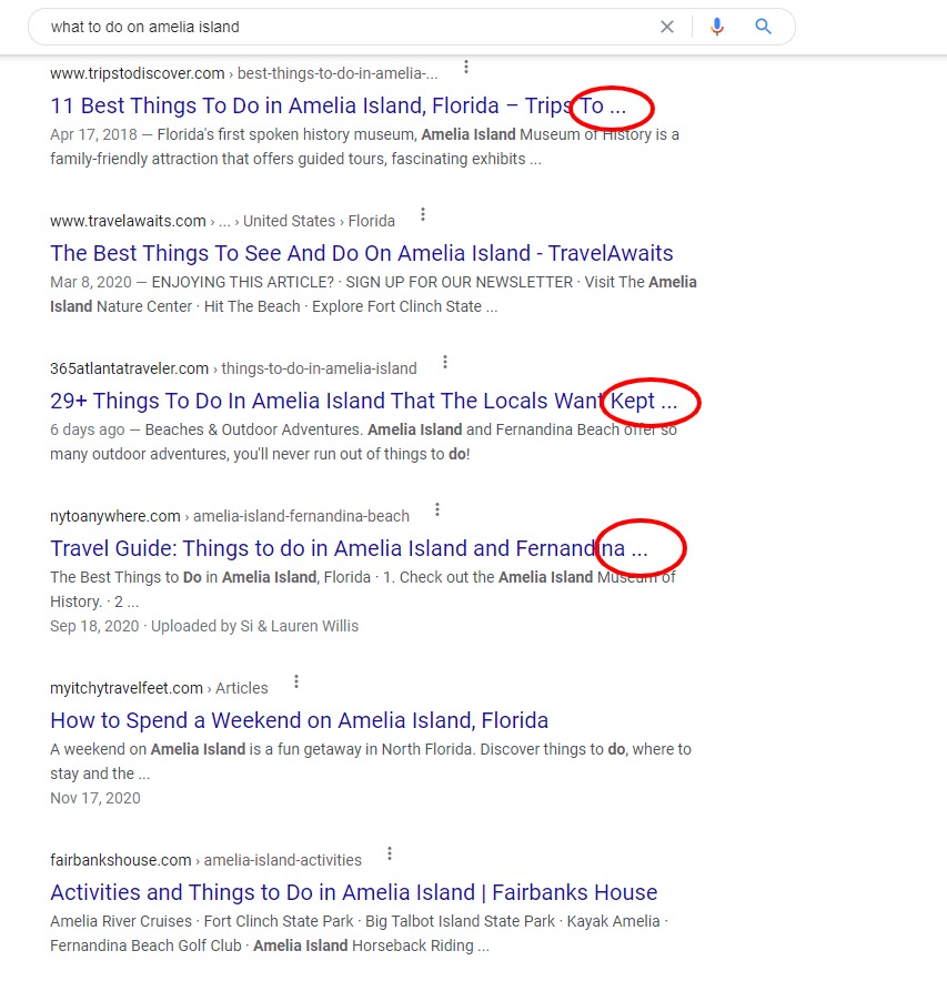 meta descriptions on google search results