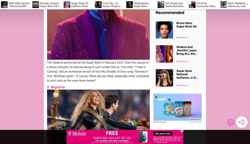 screenshot of recommended content on the hollywood gossip