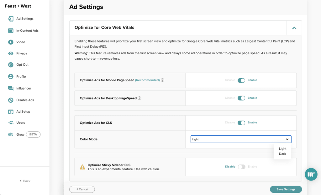 Optimize for core web vitals in dashboard