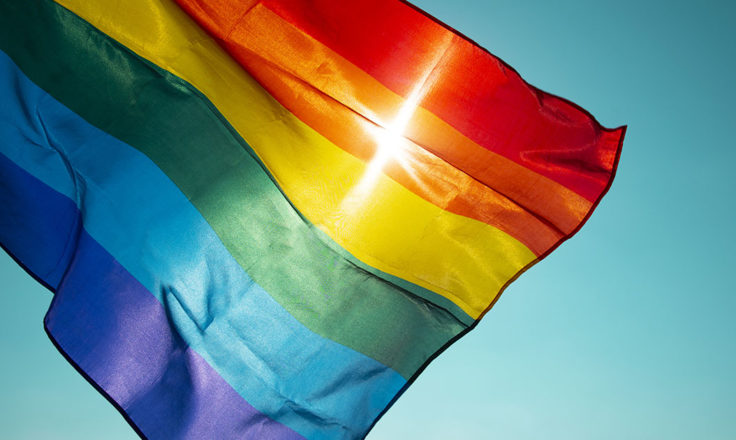 rainbow flag flying against the sky