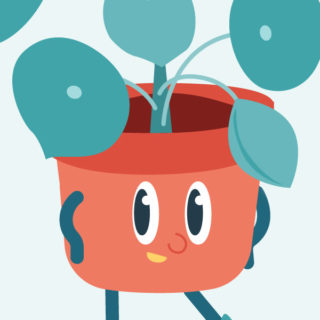 Potted pilea plant mascot illustration, close up on face