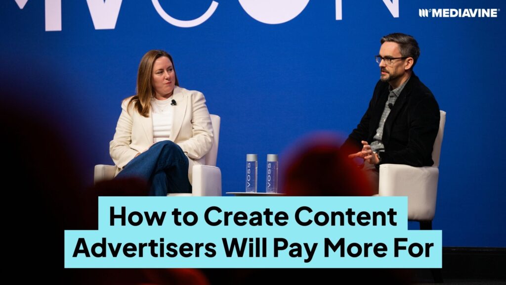 Photograph of Mediavine's Amanda Martin and Butler/Till's Scott Ensign on stage at MVCon 2025